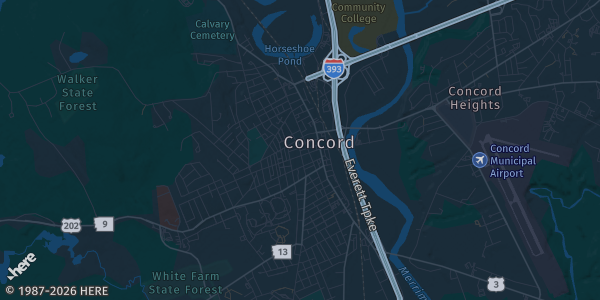 Map of Concord, NH. The exact address of Old School Comic Show is not known, so the map shows the area rather than a specific building.