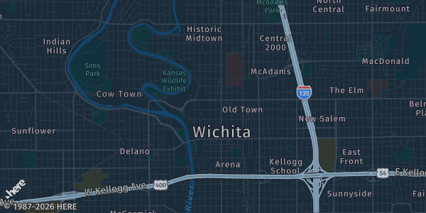 Map of Wichita, KS. The exact address of Wichita Sports Forum is not known, so the map shows the area rather than a specific building.