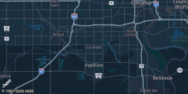 Map of La Vista, NE. The exact address of Embassy Suites Omaha- La Vista/Hotel & Conference Center is not known, so the map shows the area rather than a specific building.