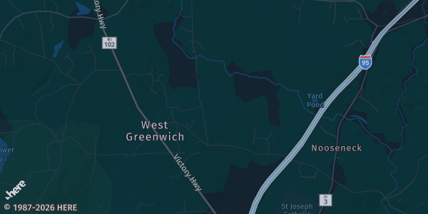 Map of West Greenwich, RI. The exact address of Coventry-West Greenwich Elks Lodge #2285 is not known, so the map shows the area rather than a specific building.