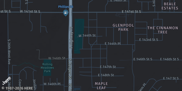 Map showing Glenpool Conference Center in Glenpool, OK.