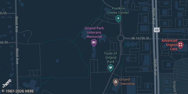 Map showing Orland Park Civic Center in Orland Park, IL.