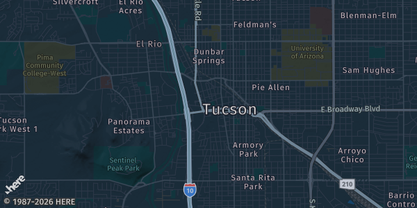 Map of Tucson, AZ. The exact address of Overtime Sports Collectible Card Show — Tucson is not known, so the map shows the area rather than a specific building.