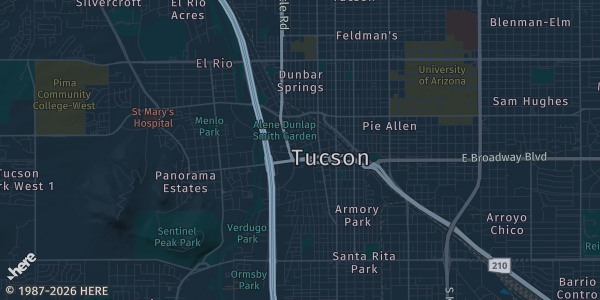 Map of Tucson, AZ. The exact address of Overtime Sports Collectible Card Show — Tucson is not known, so the map shows the area rather than a specific building.