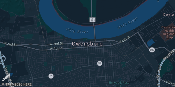 Map of Owensboro, KY. The exact address of Shiloh’s Lounge & Grill is not known, so the map shows the area rather than a specific building.