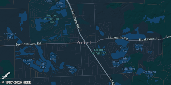 Map of Oxford, MI. The exact address of Elevate Dance Company is not known, so the map shows the area rather than a specific building.