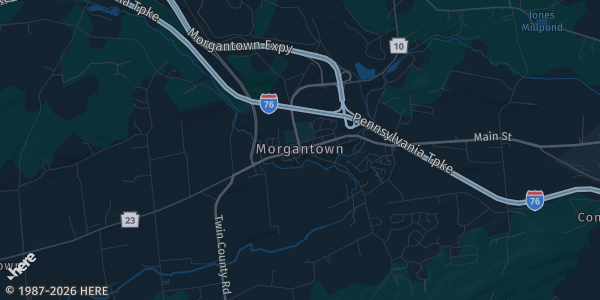 Map of Morgantown, PA. The exact address of Morgantown Event Center. is not known, so the map shows the area rather than a specific building.