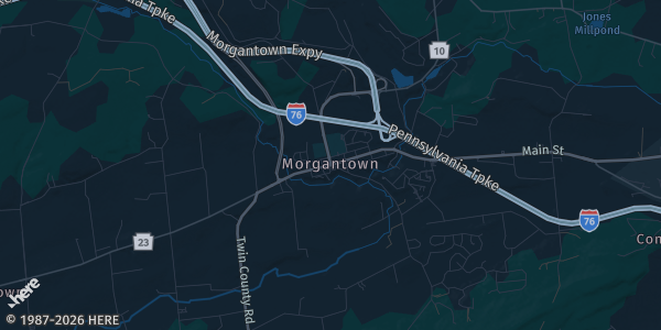 Map of Morgantown, PA. The exact address of Morgantown Event Center. is not known, so the map shows the area rather than a specific building.