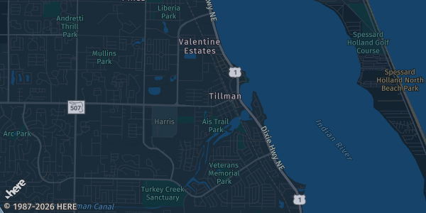 Map of Palm Bay, FL. The exact address of Ted Whitlock Community Center is not known, so the map shows the area rather than a specific building.