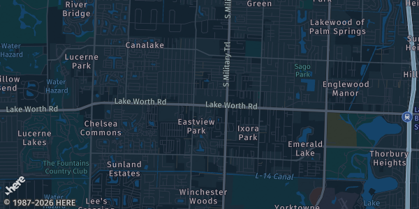 Map of Greenacres, FL. The exact address of American Polish Club is not known, so the map shows the area rather than a specific building.
