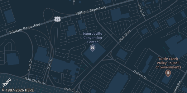 Map showing Monroeville Convention Center in Monroeville, PA.