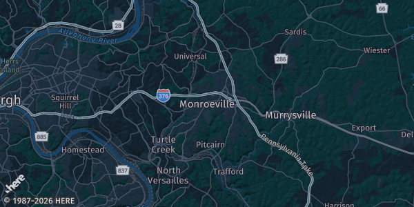 Map of Monroeville, PA. The exact address of this venue is not known, so the map shows the area rather than a specific building.