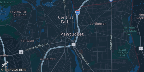 Map of Pawtucket, RI. The exact address of Hope Artiste Village is not known, so the map shows the area rather than a specific building.