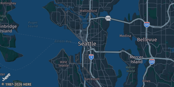 Map of Seattle, WA. The exact address of this venue is not known, so the map shows the area rather than a specific building.