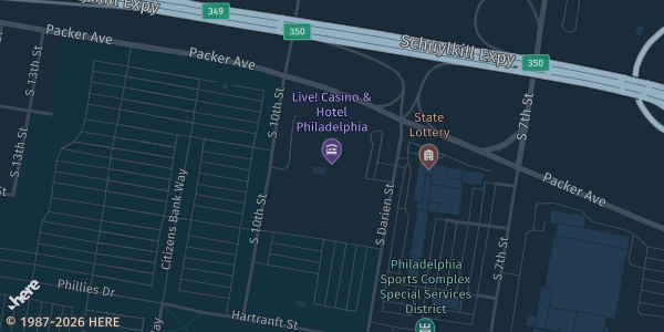 Map showing Live! Casino & Hotel Philadelphia in Philadelphia, PA.