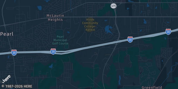 Map of Pearl, MS. The exact address of Pearl Pirate Card Fest is not known, so the map shows the area rather than a specific building.