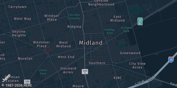 Map of Midland, TX. The exact address of Permain Basin Comic Con is not known, so the map shows the area rather than a specific building.