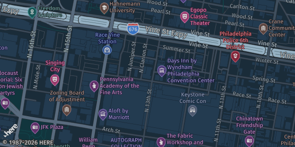 Map showing Pennsylvania Convention Center in Philadelphia, PA.