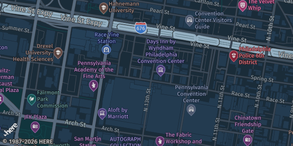 Map showing Pennsylvania Convention Center in Philadelphia, PA.