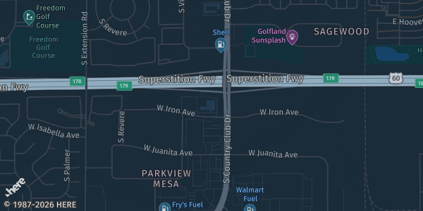 Map showing Holiday Inn Mesa in Mesa, AZ.