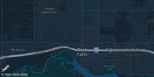 Map of Post Falls, ID. The exact address of Praire Athletic Center is not known, so the map shows the area rather than a specific building.