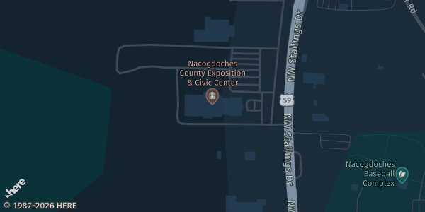 Map showing Nacogdoches County Exposition & Civic Center in Nacogdoches, TX.