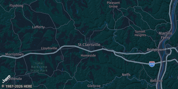 Map of St. Clairsville, OH. The exact address of this venue is not known, so the map shows the area rather than a specific building.