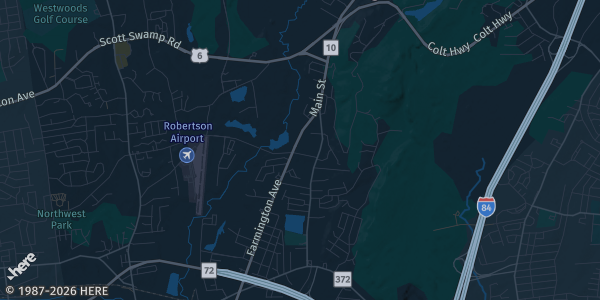 Map of Plainville, CT. The exact address of VFW Hall is not known, so the map shows the area rather than a specific building.