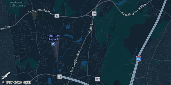 Map of Plainville, CT. The exact address of VFW Hall is not known, so the map shows the area rather than a specific building.