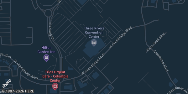 Map showing Three Rivers Convention Center in Kennewick, WA.