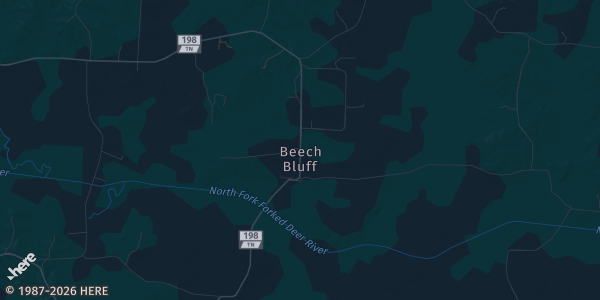 Map of Beech Bluff, TN. The exact address of Beech Bluff Rec Center is not known, so the map shows the area rather than a specific building.