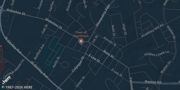Map showing Warrenton Community Center in Warrenton, VA.