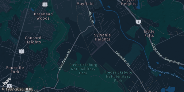 Map of Fredericksburg Field House, VA. The exact address of Fredericksburg Field House is not known, so the map shows the area rather than a specific building.