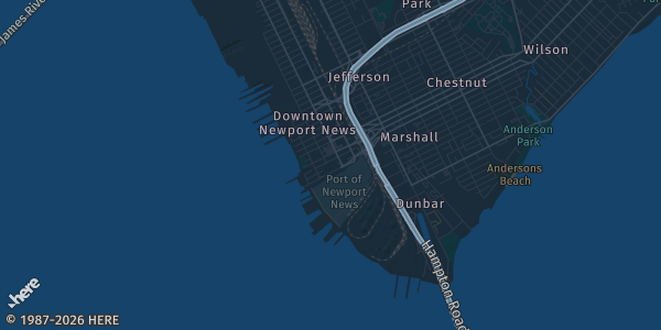 Map of Newport News, VA. The exact address of 757 Cards & Cabinets is not known, so the map shows the area rather than a specific building.