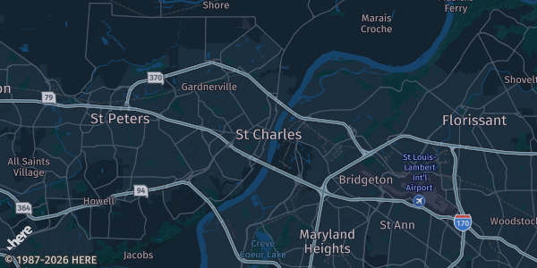 Map of St. Charles, MO. The exact address of Francis Howell Middle School is not known, so the map shows the area rather than a specific building.