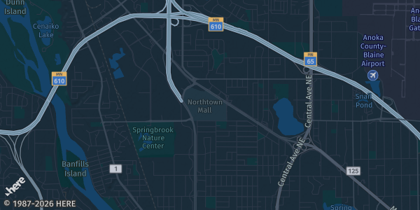 Map of Blaine, MN. The exact address of Northtown Mall is not known, so the map shows the area rather than a specific building.