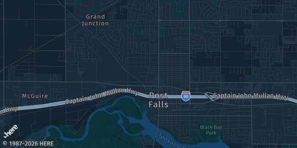 Map of Post Falls, ID. The exact address of Praire Athletic Center is not known, so the map shows the area rather than a specific building.