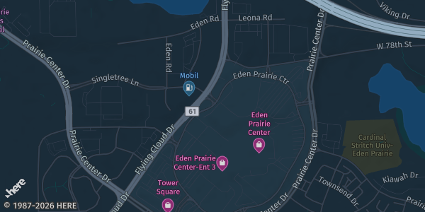 Map showing Eden Prairie Center in Eden Prairie, MN.