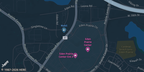 Map showing Eden Prairie Center in Eden Prairie, MN.