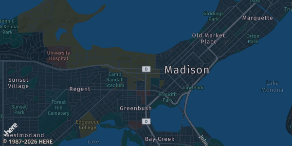 Map of Madison, WI. The exact address of East Towne Mall is not known, so the map shows the area rather than a specific building.