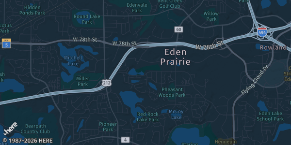 Map of Eden Prairie, MN. The exact address of Eden Prairie Center is not known, so the map shows the area rather than a specific building.