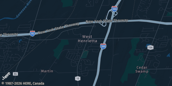 Map of West Henrietta, NY. The exact address of RIT Inn & Conference Center is not known, so the map shows the area rather than a specific building.