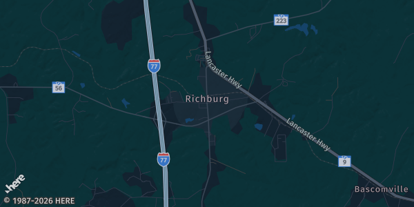 Map of Richburg, SC. The exact address of The Gateway Conference Center is not known, so the map shows the area rather than a specific building.