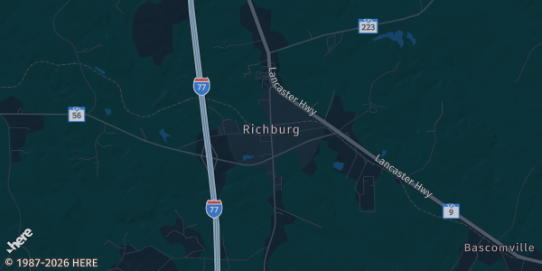 Map of Richburg, SC. The exact address of The Gateway Conference Center is not known, so the map shows the area rather than a specific building.