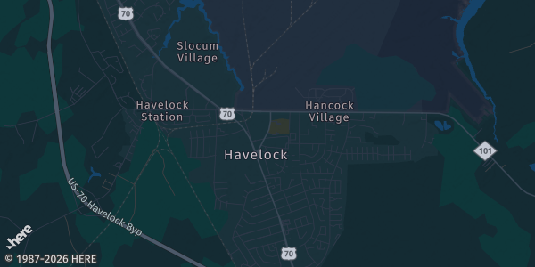 Map of Havelock, NC. The exact address of Havelock Tourist & Event Center is not known, so the map shows the area rather than a specific building.