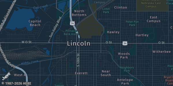 Map of Lincoln, NE. The exact address of Country Inn & Suites by Radisson is not known, so the map shows the area rather than a specific building.