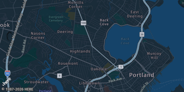 Map of Portland, ME. The exact address of Doubletree By Hilton Hotel Portland is not known, so the map shows the area rather than a specific building.