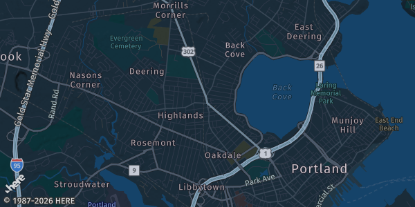 Map of Portland, ME. The exact address of Doubletree By Hilton Hotel Portland is not known, so the map shows the area rather than a specific building.