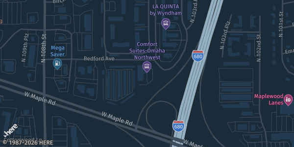Map showing Comfort Inn in Omaha, NE.