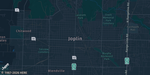 Map of Joplin, MO. The exact address of Joplin Expo is not known, so the map shows the area rather than a specific building.